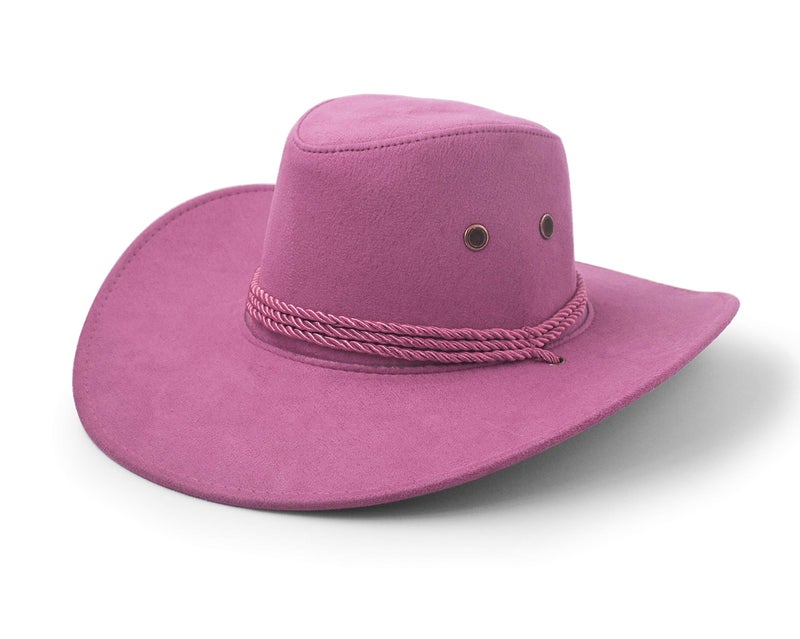 UltraKey Cowboy Hat, Sun Hat Faux Felt Leather Suede Travel Cap Western Hat Outdoor Sun Protect Pink - Image 5